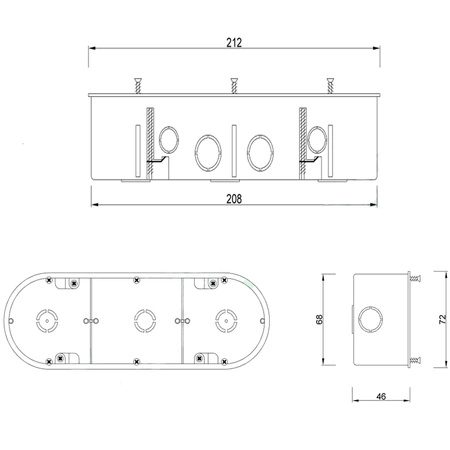 Trojitá zapuštěná koncová krabice s montážními šrouby PK60 pro sádrokartonové desky F-ELEKTRO
