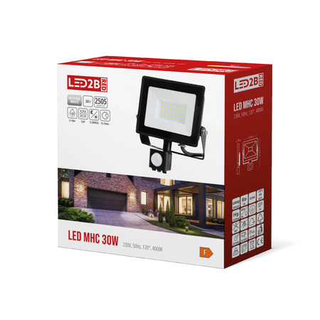 LED reflektor Halogen 30W 2505lm 4000K IP65 Black Motion Sensor MH Kobi