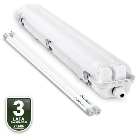 Hermetické Prachotěsné svítidlo 2x T8, G13 IP65 60cm + LED Trubice 9W 4000K LUMILED