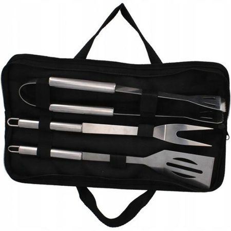 Sada 3x příslušenství ke grilování Špachtle Kleště Vidlička + pouzdro