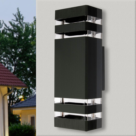 Zahradní nástěnná lampa 2x GU10, IP54 dvojitý nahoru a dolů Černá VELA II LUMILED