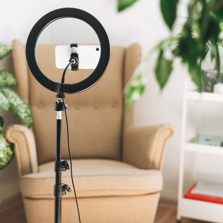 LED stojací lampa 15W 330lm 2700-4000-6500K teplá 360° černá stmívatelná SELFIE Sanico Goldlux