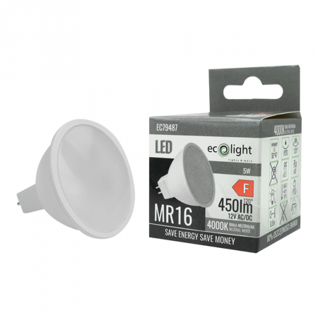 LED reflektorová žárovka MR16 GU5.3 5W 400lm 4000K neutrální bílá 12V Ecolight