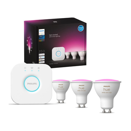 3x LED GU10 4,2W CCT RGB PHILIPS HUE White & COLOR Ambiance Bluetooth Zigbee žárovka + Hue Bridge 