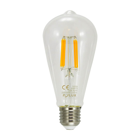E27 ST64 LED žárovka 7.5W = 75W 1055lm 3000K Teplá bílá 360° vlákno GOLDLUX (Polux)
