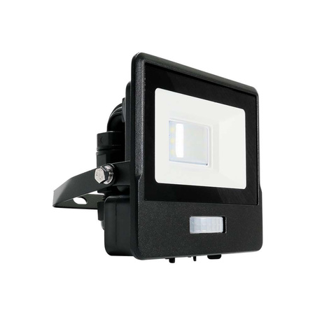 Reflektor LED 10W 735lm 6500K IP65 Černá s tlumičem. pohybovým senzorem a funkcí CUT-OFF Samsung Chip VT-118S-B V-TAC