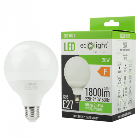 LED žárovka Sphere G95 E27 20W 1800lm 3000K Warm Ecolight