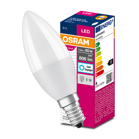 E14 B35 LED žárovka 7W = 60W 806lm 6500K Studená bílá OSRAM Hodnota