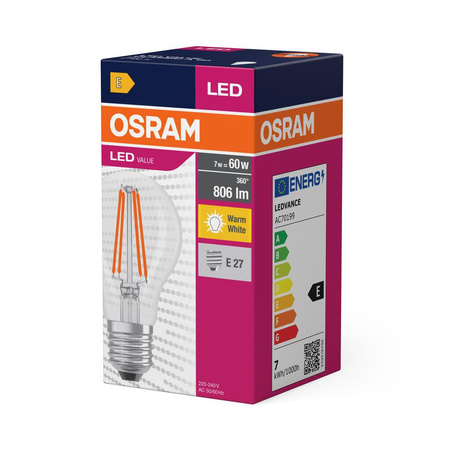 LED žárovka E27 A60 7W = 60W 806lm 2700K Teplá bílá 320° OSRAM Filament