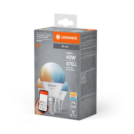 3x LED žárovka E14 4,9W = 40W 470lm CCT SMART+ WiFi stmívatelná mini žárovka Ledvance