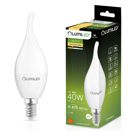Žárovka LED E14, BA35 5W = 40W 470lm 3000K Teplá bílá 180° LUMILED