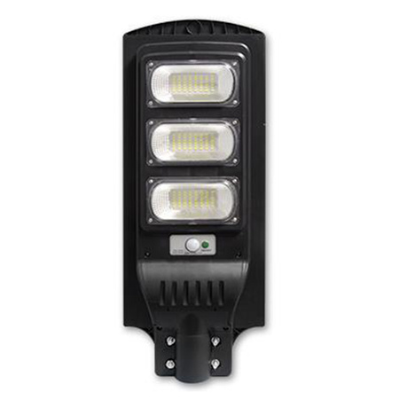 LED solární pouliční lampa černá 150W 6000K Studená bílá IP65 pohybový a soumrakový senzor + dálkové ovládání