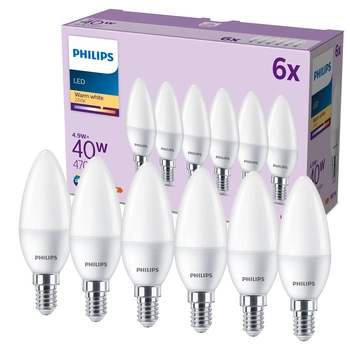 Sada 6x LED žárovka E14 B35 4,9W = 40W 470lm 2700K Teplá matná PHILIPS