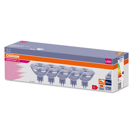 5x LED žárovka MR16 reflektor GU5.3 3,4W = 20W 230lm 2700K teplá bílá 36° Dimmable PARATHOM DIM Osram