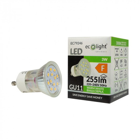 LED reflektorová žárovka GU11 GU10 3W 270lm 3000K Warm Ecolight