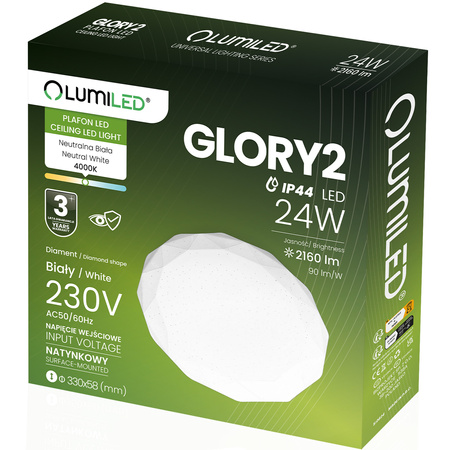 Plafond LED světlo pro povrchovou montáž GLORY2 24W IP44 Round 35cm LUMILED
