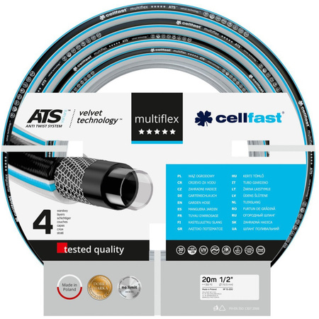 Sada vozíku DISCOVER s hadicí MULTIFLEX 1/2" 20 m s koncovkami a pistolí ERGO CELLFAST