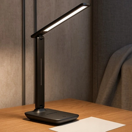 Stolní nastavitelná stolní lampa LED 5W 400lm 3000-4000-6500K CCT dobíjecí školní noční světlo stmívatelné vypínač černý Kivo Masterled