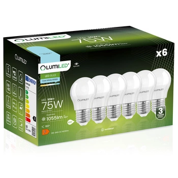 6x Žárovka LED E27, P40 10W = 75W 1055lm 6500K Studená bílá 180° LUMILED
