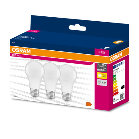 3x LED žárovka A60 E27 10 W = 75 W 1055 lm 2700 K teplá bílá 200° VALUE Classic Osram