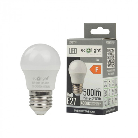 LED žárovka kapka P45 E27 5W 450lm 4000K neutrální bílá Ecolight