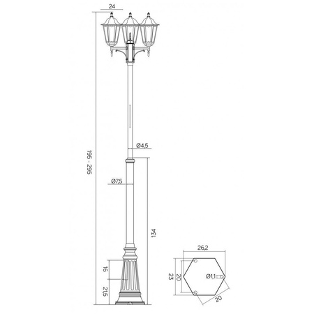 Venkovní zahradní lampa LANTERN E27 Retro Classic OGMWN 3 195-295cm černá Su-Ma