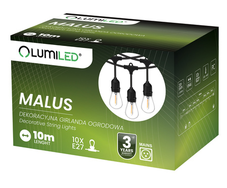 Venkovní řetěz 10m, 10x E27 MALUS LUMILED