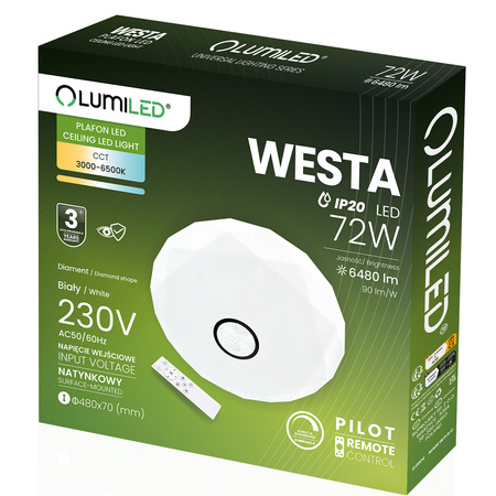 LED stropní plafon WESTA 72W CCT bílý kulatý 50cm + PILOT LUMILED