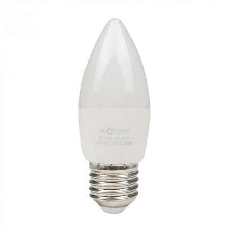 LED žárovka svíčka B37 E27 3W 270lm 6500K studená bílá Ecolight