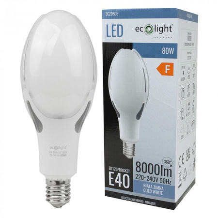 LED žárovka E40 80W 8000lm 6000K studená bílá Rocket Ecolight