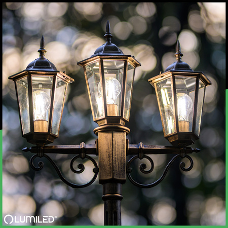 Venkovní zahradní lampa 3x E27, LED sloupek lucerna 2m Patina BELLIS LUMILED