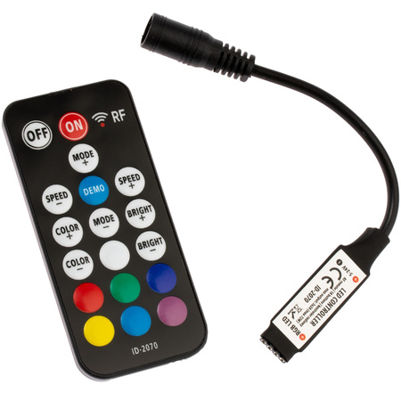 Rádiový ovladač pro RGB LED pásky 72W 6A 18 tlačítek + RF DÁLKOVÉ OVLÁDÁNÍ 5V~24V DC ID-2070 černý