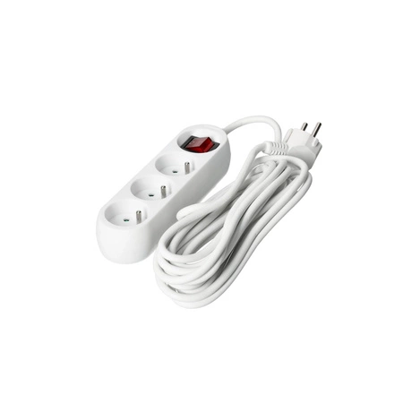 Síťový prodlužovací kabel 3 x uzemněná zásuvka Power Strip On/Off Switch 5m White Linea Kobi