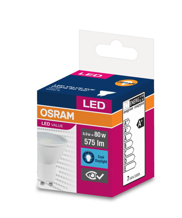 LED žárovka GU10 6.9W = 50W 575lm 6500K Studená bílá 120° OSRAM Hodnota