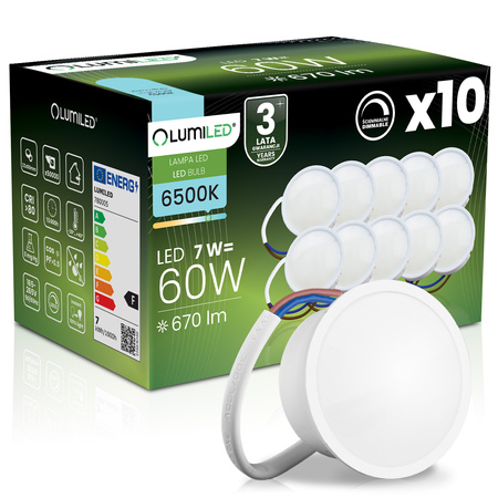 10x LED Vložka do Svítidel Modul INSERT Mléčný 7W = 60W 120° 670lm 6500K studená bílá Stmívatelný LUMILED