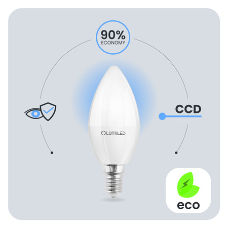 6x Žárovka LED Svíčka B35, E14 2.5W = 25W 249lm 6500K Studená bílá 180° LUMILED