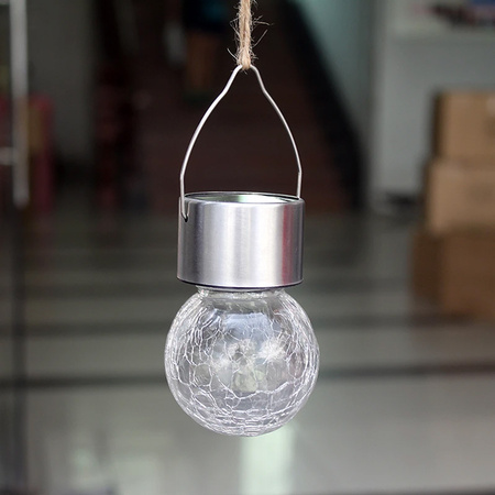 Solární LED zahradní koule RGB visící skleněný efekt Prasklá skleněná lampa