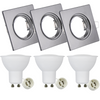 3x GOLDLUX (Polux) čtvercová černá pohyblivá halogenová žárovka + GU10 3.5W LED žárovka