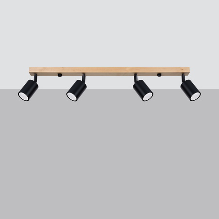 VERDO 4 4xGU10 Černé dřevěné moderní stropní svítidlo SOLLUX