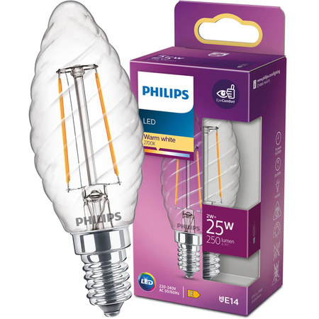 LED žárovka E14 BW35 2W = 25W 250lm 2700K Teplá bílá vlákno PHILIPS