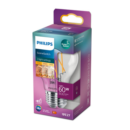 LED žárovka E27 7.5W = 60W 806lm 2200/2500/2700K Teplá bílá FILAMENT inteligentní stmívatelná PHILIPS