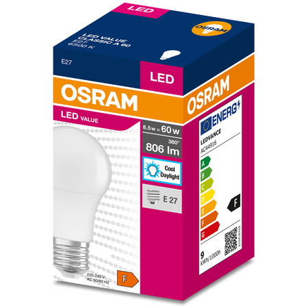 LED žárovka E27 A60 9W = 60W 806lm 6500K Studená bílá 200° OSRAM