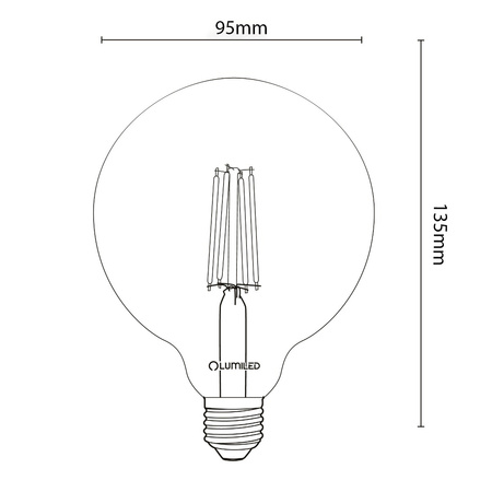 3x Dekorativní Kulatá Žárovka LED E27, G95 6W = 50W 660lm 2000K Teplá bílá 360° Filament Globe Amber LUMILED