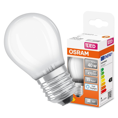 LED žárovka E27 P45 4W = 40W 470lm 6500K Studená bílá 300° vlákno OSRAM STAR