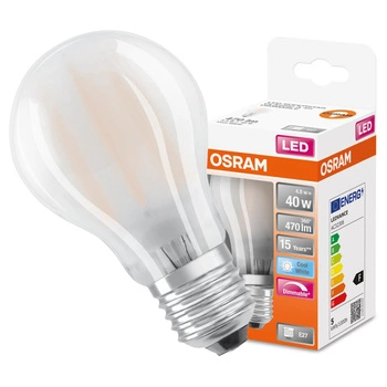 LED žárovka E27 A60 4,8W = 40W 470lm 4000K Neutrální 320° Stmívatelné vlákno OSRAM SUPER STAR