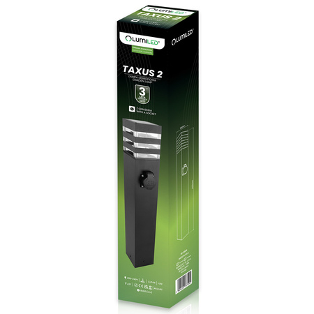 Venkovní zahradní lampa E27, LED se zásuvkou sloupek 60cm TAXUS 2 LUMILED