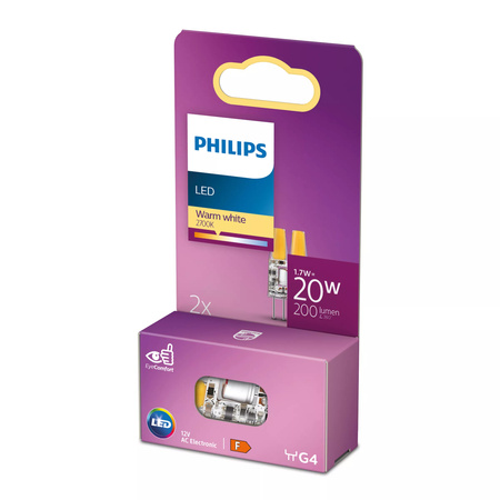 2x LED žárovka G4 Capsule 1,7W = 20W 200lm 2700K Warm 12V Philips