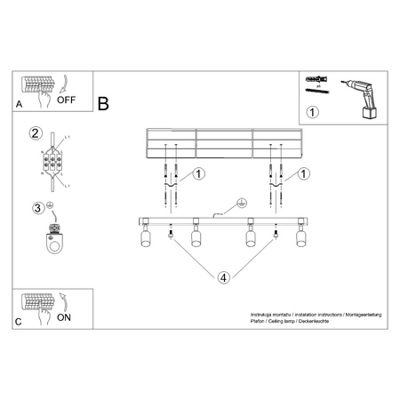 FAGER 4L 4xGU10 Spotlight Moving Black Skandinávské stropní svítidlo SOLLUX