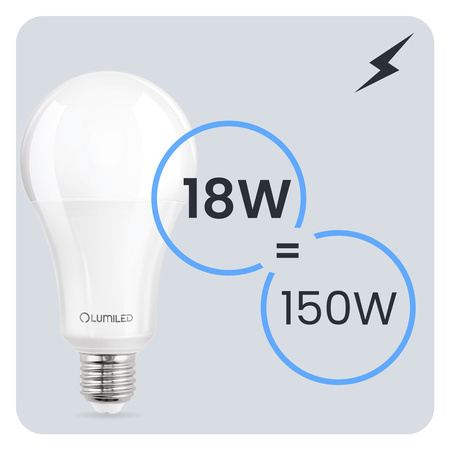 6x LED žárovka E27 A70 18W = 150W 2430lm 6500K Cold 260° LUMILED