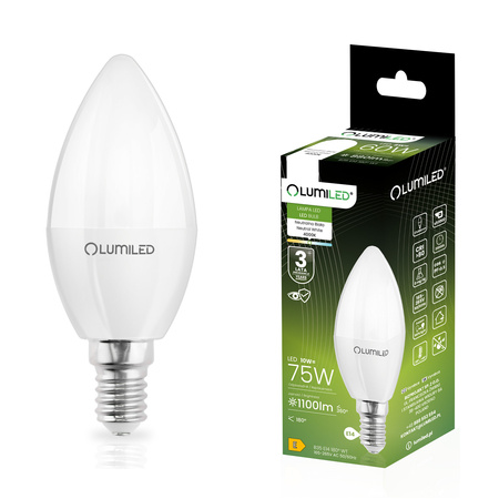 LED E14 CANDLE 10W = 75W 4000K neutrální bílá CCD LUMILED žárovka